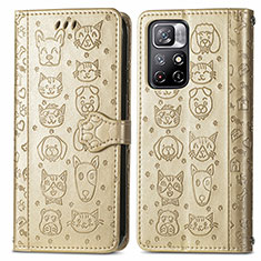 Leather Case Stands Fashionable Pattern Flip Cover Holder S03D for Xiaomi Redmi Note 11 5G Gold