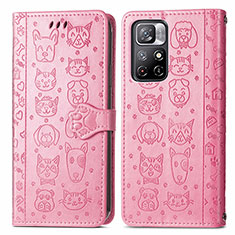 Leather Case Stands Fashionable Pattern Flip Cover Holder S03D for Xiaomi Redmi Note 11 5G Pink