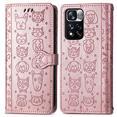 Leather Case Stands Fashionable Pattern Flip Cover Holder S03D for Xiaomi Redmi Note 11 Pro+ Plus 5G Rose Gold