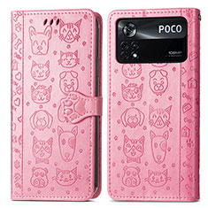 Leather Case Stands Fashionable Pattern Flip Cover Holder S03D for Xiaomi Redmi Note 11E Pro 5G Pink