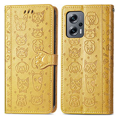 Leather Case Stands Fashionable Pattern Flip Cover Holder S03D for Xiaomi Redmi Note 11T Pro 5G Yellow