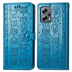 Leather Case Stands Fashionable Pattern Flip Cover Holder S03D for Xiaomi Redmi Note 11T Pro+ Plus 5G Blue