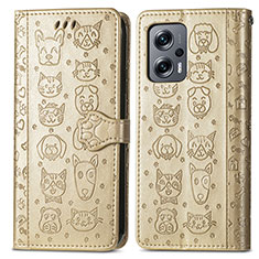 Leather Case Stands Fashionable Pattern Flip Cover Holder S03D for Xiaomi Redmi Note 11T Pro+ Plus 5G Gold