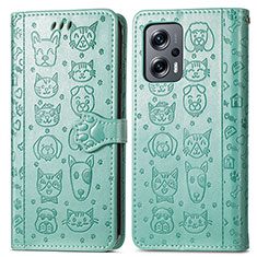 Leather Case Stands Fashionable Pattern Flip Cover Holder S03D for Xiaomi Redmi Note 11T Pro+ Plus 5G Green