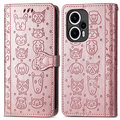 Leather Case Stands Fashionable Pattern Flip Cover Holder S03D for Xiaomi Redmi Note 12 Turbo 5G Rose Gold