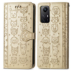 Leather Case Stands Fashionable Pattern Flip Cover Holder S03D for Xiaomi Redmi Note 12S Gold