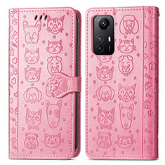 Leather Case Stands Fashionable Pattern Flip Cover Holder S03D for Xiaomi Redmi Note 12S Pink