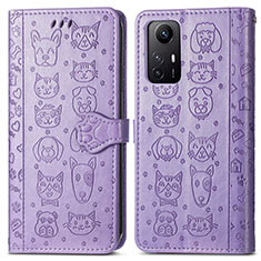 Leather Case Stands Fashionable Pattern Flip Cover Holder S03D for Xiaomi Redmi Note 12S Purple