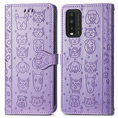 Leather Case Stands Fashionable Pattern Flip Cover Holder S03D for Xiaomi Redmi Note 9 4G Purple