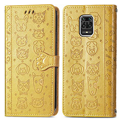 Leather Case Stands Fashionable Pattern Flip Cover Holder S03D for Xiaomi Redmi Note 9 Pro Yellow