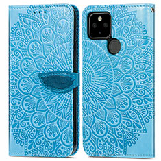 Leather Case Stands Fashionable Pattern Flip Cover Holder S04D for Google Pixel 5a 5G Blue