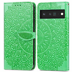 Leather Case Stands Fashionable Pattern Flip Cover Holder S04D for Google Pixel 6 5G Green