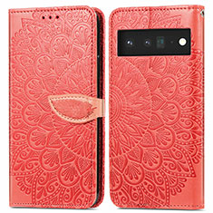 Leather Case Stands Fashionable Pattern Flip Cover Holder S04D for Google Pixel 6 5G Red