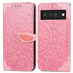 Leather Case Stands Fashionable Pattern Flip Cover Holder S04D for Google Pixel 6 5G Rose Gold