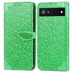 Leather Case Stands Fashionable Pattern Flip Cover Holder S04D for Google Pixel 6a 5G Green