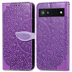 Leather Case Stands Fashionable Pattern Flip Cover Holder S04D for Google Pixel 6a 5G Purple