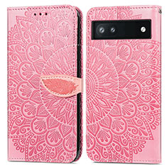 Leather Case Stands Fashionable Pattern Flip Cover Holder S04D for Google Pixel 6a 5G Rose Gold