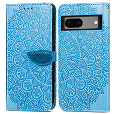 Leather Case Stands Fashionable Pattern Flip Cover Holder S04D for Google Pixel 7 5G Blue