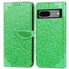 Leather Case Stands Fashionable Pattern Flip Cover Holder S04D for Google Pixel 7 5G Green