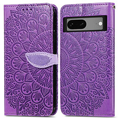 Leather Case Stands Fashionable Pattern Flip Cover Holder S04D for Google Pixel 7 5G Purple