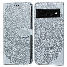 Leather Case Stands Fashionable Pattern Flip Cover Holder S04D for Google Pixel 7 Pro 5G Gray