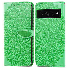 Leather Case Stands Fashionable Pattern Flip Cover Holder S04D for Google Pixel 7 Pro 5G Green