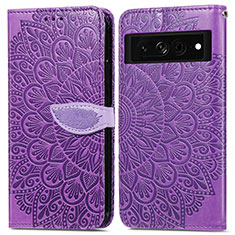 Leather Case Stands Fashionable Pattern Flip Cover Holder S04D for Google Pixel 7 Pro 5G Purple