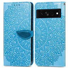 Leather Case Stands Fashionable Pattern Flip Cover Holder S04D for Google Pixel 7a 5G Blue