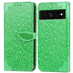 Leather Case Stands Fashionable Pattern Flip Cover Holder S04D for Google Pixel 7a 5G Green
