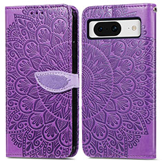 Leather Case Stands Fashionable Pattern Flip Cover Holder S04D for Google Pixel 8 5G Purple