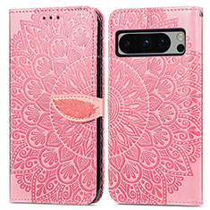 Leather Case Stands Fashionable Pattern Flip Cover Holder S04D for Google Pixel 8 Pro 5G Rose Gold