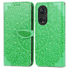 Leather Case Stands Fashionable Pattern Flip Cover Holder S04D for Huawei Honor 50 5G Green