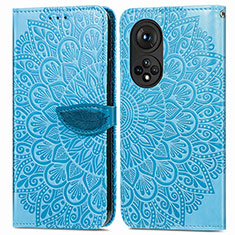 Leather Case Stands Fashionable Pattern Flip Cover Holder S04D for Huawei Honor 50 Pro 5G Blue