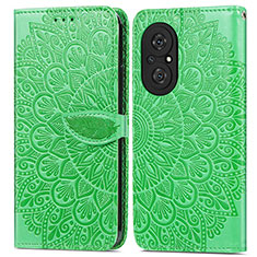 Leather Case Stands Fashionable Pattern Flip Cover Holder S04D for Huawei Honor 50 SE 5G Green