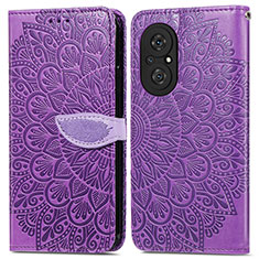 Leather Case Stands Fashionable Pattern Flip Cover Holder S04D for Huawei Honor 50 SE 5G Purple