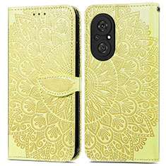 Leather Case Stands Fashionable Pattern Flip Cover Holder S04D for Huawei Honor 50 SE 5G Yellow