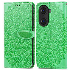 Leather Case Stands Fashionable Pattern Flip Cover Holder S04D for Huawei Honor 60 5G Green