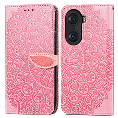 Leather Case Stands Fashionable Pattern Flip Cover Holder S04D for Huawei Honor 60 5G Rose Gold