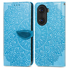 Leather Case Stands Fashionable Pattern Flip Cover Holder S04D for Huawei Honor 60 Pro 5G Blue