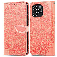 Leather Case Stands Fashionable Pattern Flip Cover Holder S04D for Huawei Honor 60 SE 5G Orange