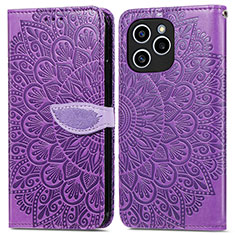 Leather Case Stands Fashionable Pattern Flip Cover Holder S04D for Huawei Honor 60 SE 5G Purple