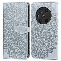 Leather Case Stands Fashionable Pattern Flip Cover Holder S04D for Huawei Honor Magic3 5G Gray