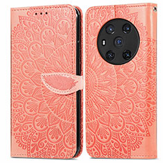 Leather Case Stands Fashionable Pattern Flip Cover Holder S04D for Huawei Honor Magic3 5G Orange