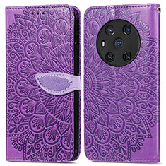 Leather Case Stands Fashionable Pattern Flip Cover Holder S04D for Huawei Honor Magic3 5G Purple