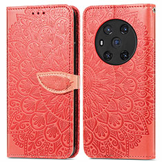 Leather Case Stands Fashionable Pattern Flip Cover Holder S04D for Huawei Honor Magic3 5G Red