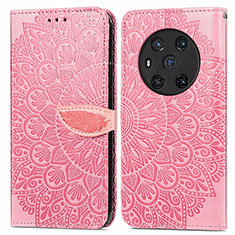 Leather Case Stands Fashionable Pattern Flip Cover Holder S04D for Huawei Honor Magic3 5G Rose Gold