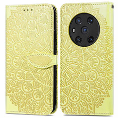 Leather Case Stands Fashionable Pattern Flip Cover Holder S04D for Huawei Honor Magic3 5G Yellow