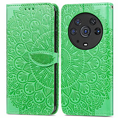 Leather Case Stands Fashionable Pattern Flip Cover Holder S04D for Huawei Honor Magic3 Pro 5G Green