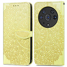 Leather Case Stands Fashionable Pattern Flip Cover Holder S04D for Huawei Honor Magic3 Pro 5G Yellow