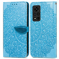 Leather Case Stands Fashionable Pattern Flip Cover Holder S04D for Huawei Honor V40 5G Blue